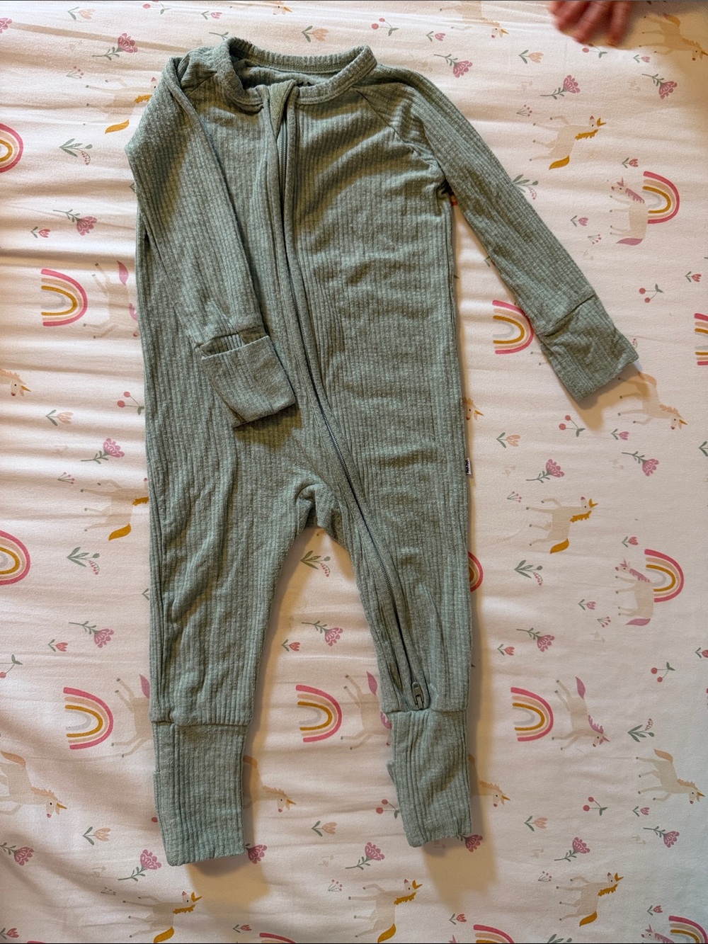 Little Sleepies Soft Ribbed Sage Green Baby Zippy Pajamas